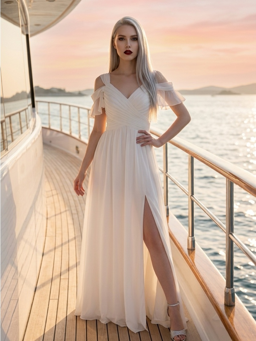 Ivory Off-Shoulder wedding dress Dress with Side Slit